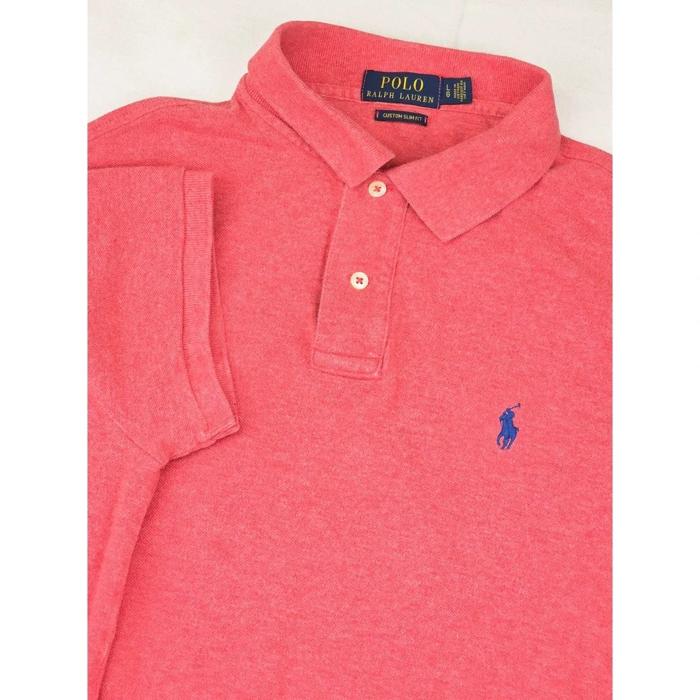 Polo Ralph Lauren Polo Shirt Mens LG Red Custom Slim Fit‎ Short Sleeve Cotton